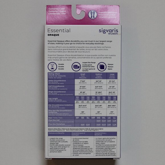 Sigvaris Women Black Medical Compression Tights, Size Small Long, 30-40 mmHg - Picture 2 of 7